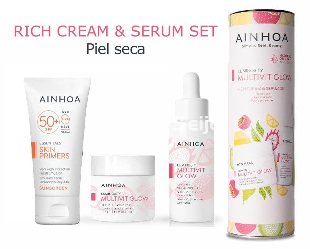 Ainhoa Cosmetics Pack Crema Rich y Sérum Multivit Glow + Emulsión Solar SPF 50+ - Imagen 1
