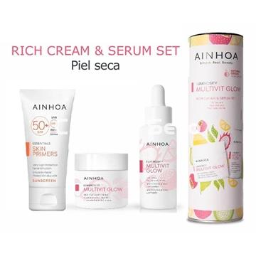 Ainhoa Cosmetics Pack Crema Rich y Sérum Multivit Glow + Emulsión Solar SPF 50+ - Imagen 1