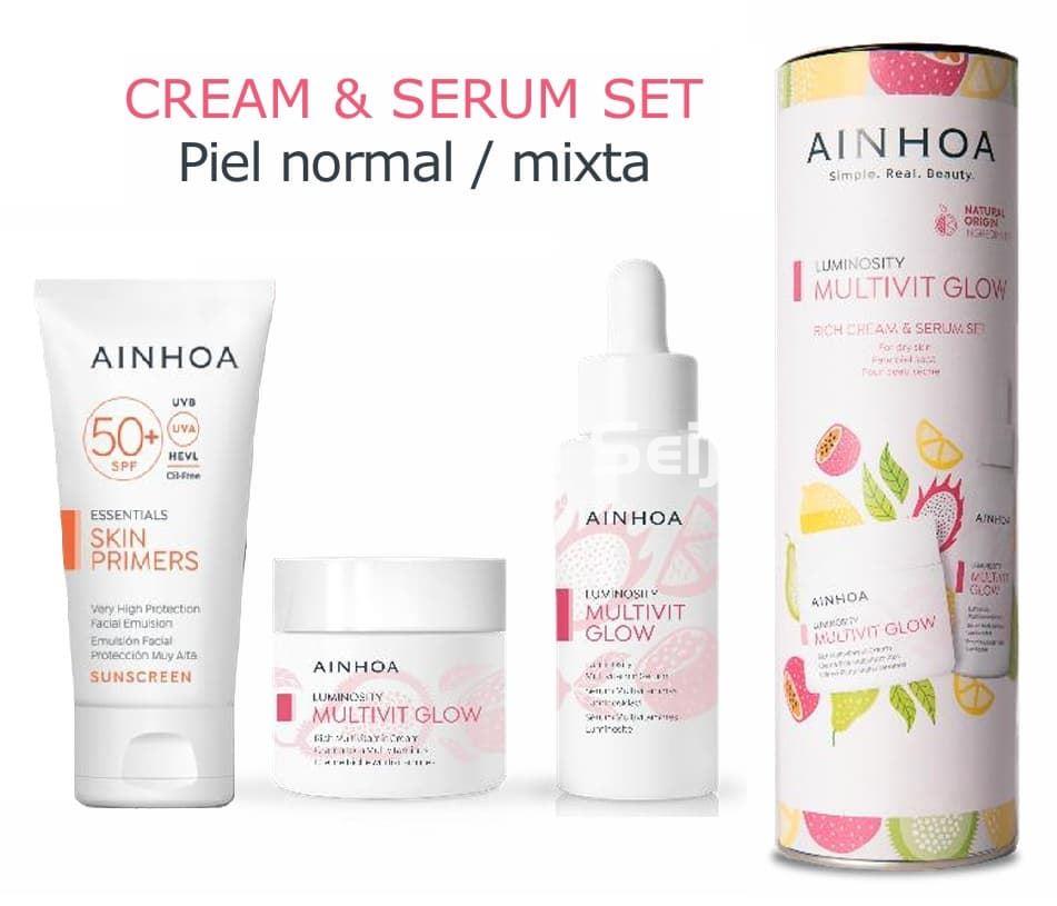 Ainhoa Cosmetics Pack Crema y Sérum Multivit Glow + Emulsión Solar SPF 50+ - Imagen 1