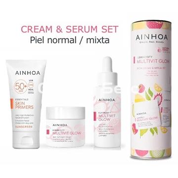 Ainhoa Cosmetics Pack Crema y Sérum Multivit Glow + Emulsión Solar SPF 50+ - Imagen 1